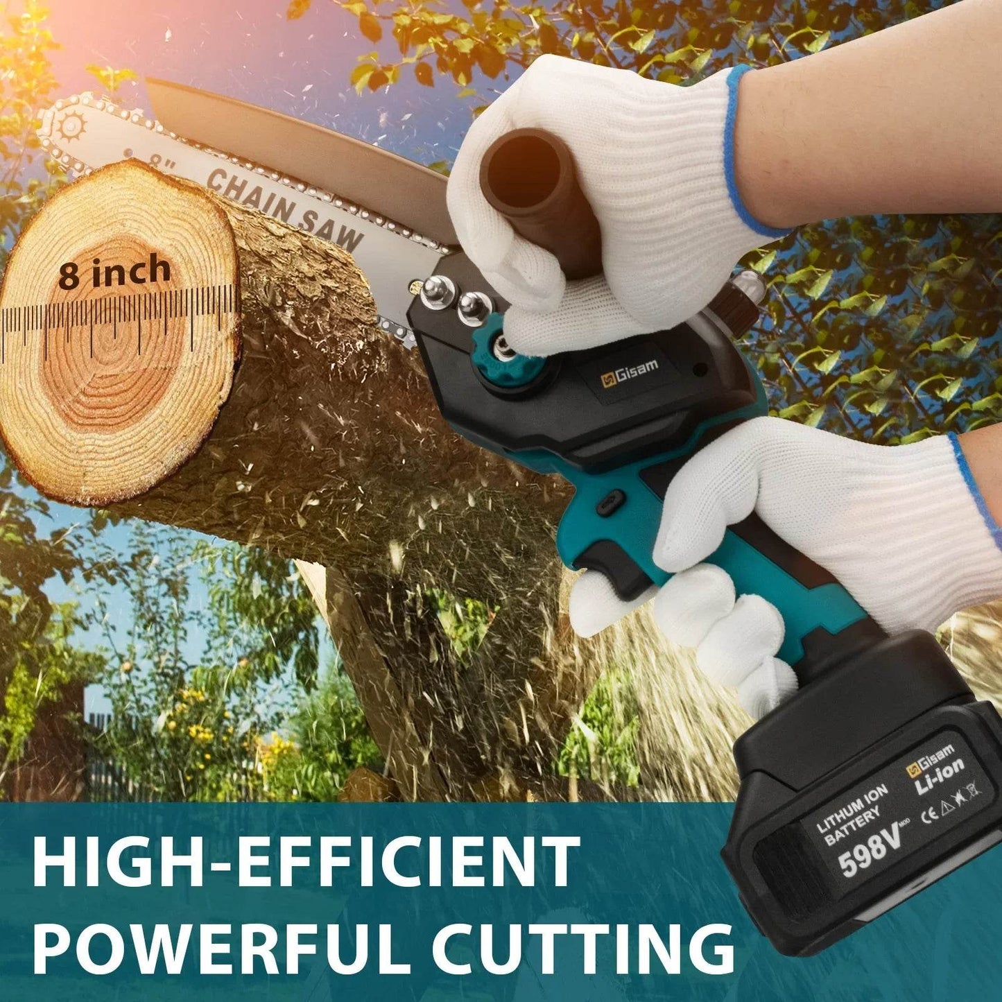 Gisam 8 Inch Brushless Chain Saw with Oil Can Cordless Handheld Pruning Chainsaw Woodworking Electric Saw Cutting Power Tools - Quality Shopping Centre