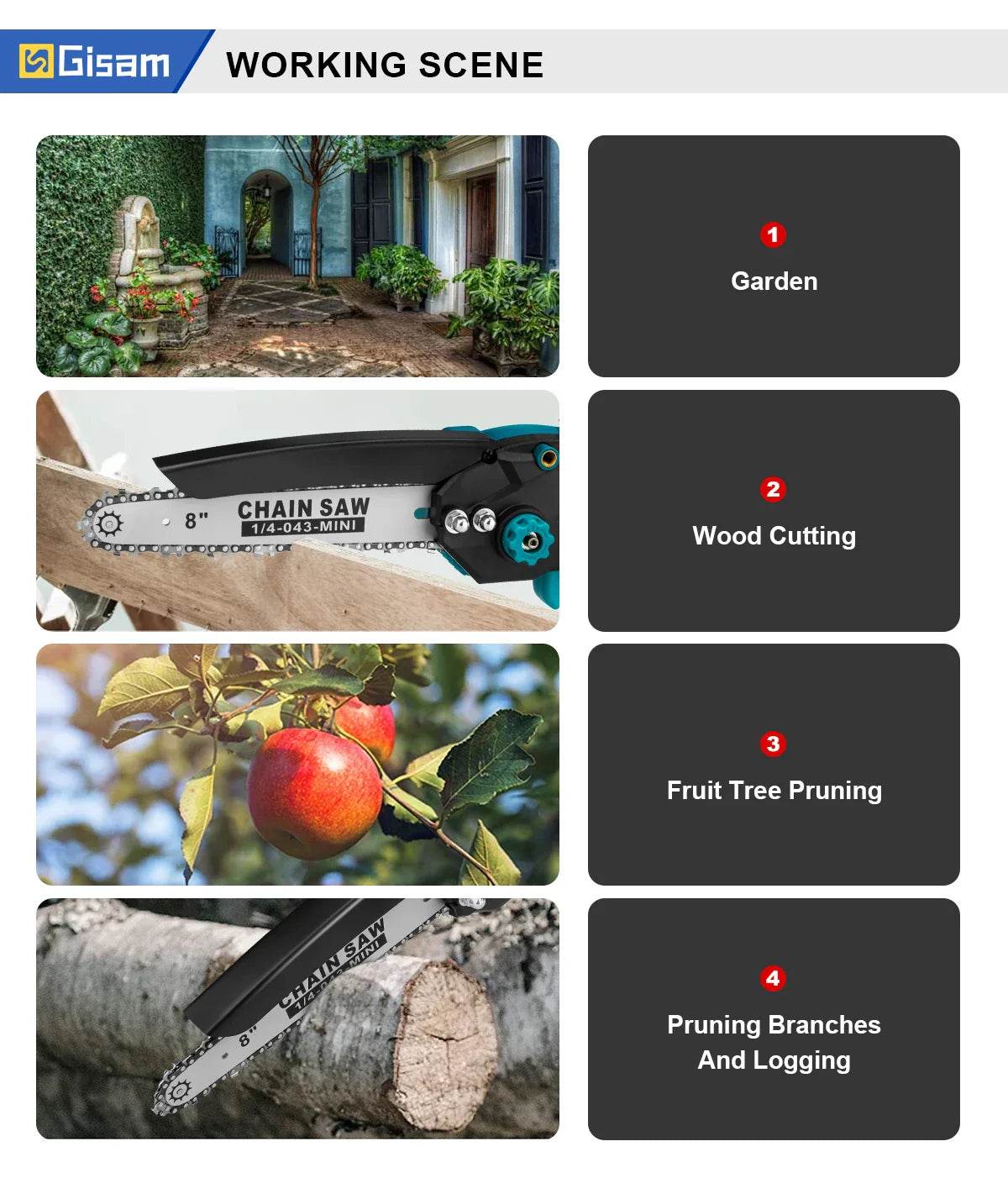 Gisam 8 Inch Brushless Chain Saw with Oil Can Cordless Handheld Pruning Chainsaw Woodworking Electric Saw Cutting Power Tools - Quality Shopping Centre