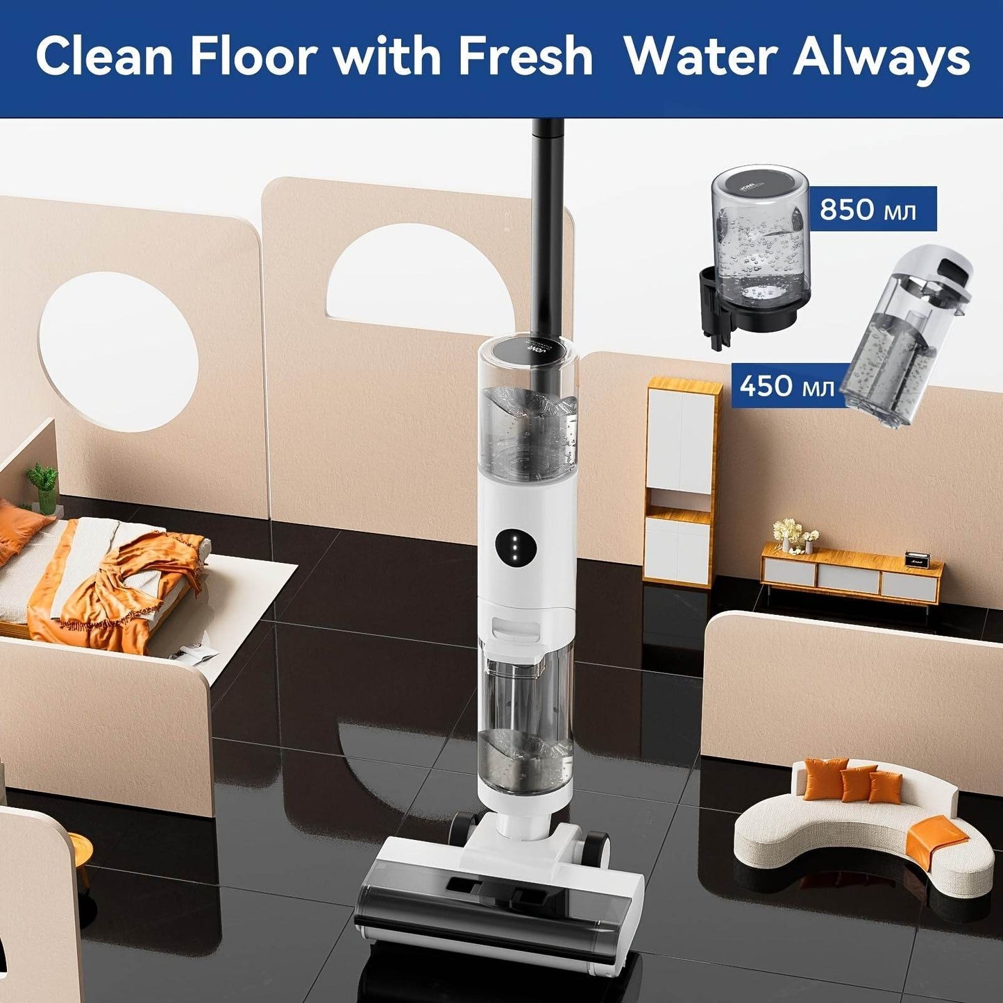 JONR ED12 Wet Dry Vacuum Cleaner Cordless Hard Floor Vacuum And Mop Combo - Lightweight, Self Propelled, One-Step Auto Cleaning & Edge To Edge Cleaning For Home - Quality Shopping Centre