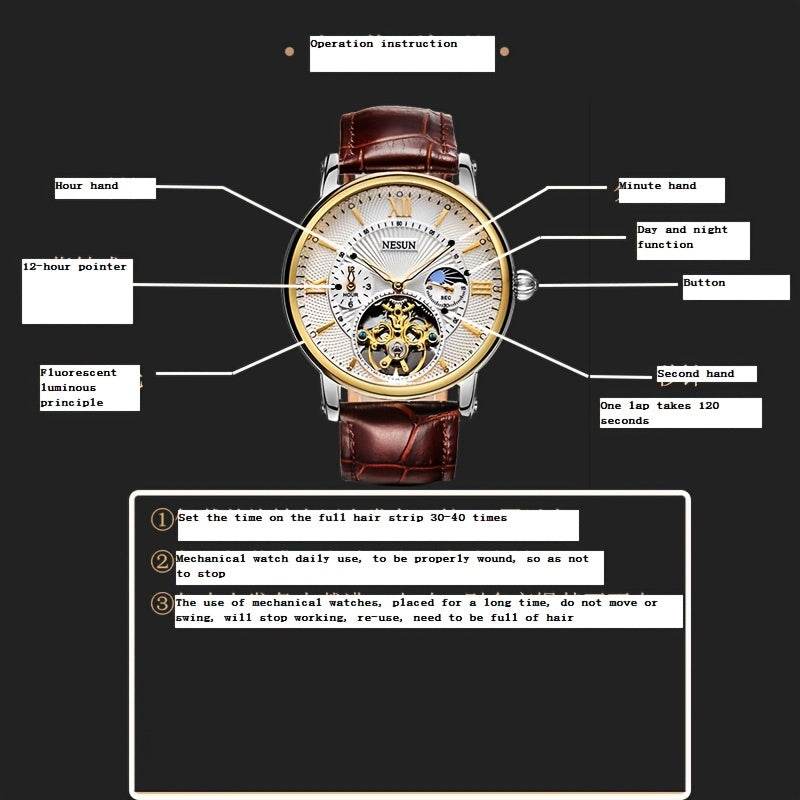 Nesun Men'S Watch Business Gentleman Mechanical Watch Fully Automatic Luminous Fashion Hollow Male Expression Men'S Day to Send Men'S Watch, Without Battery - Quality Shopping Centre