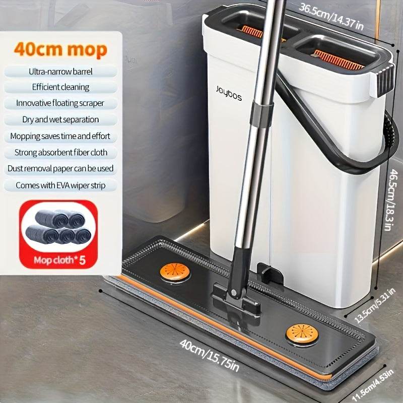 One Set, 40cm Large Mop And Bucket Set With 4pcs/6pcs Reusable Fiber Cloths, Machine Washable Matching Cloths, Suitable For Home Indoor And Outdoor Cleaning, New Year Gift! - Quality Shopping Centre