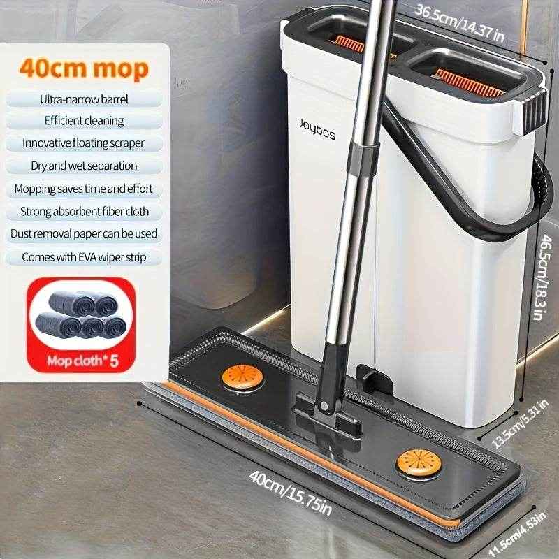 One Set, 40cm Large Mop And Bucket Set With 4pcs/6pcs Reusable Fiber Cloths, Machine Washable Matching Cloths, Suitable For Home Indoor And Outdoor Cleaning, New Year Gift!