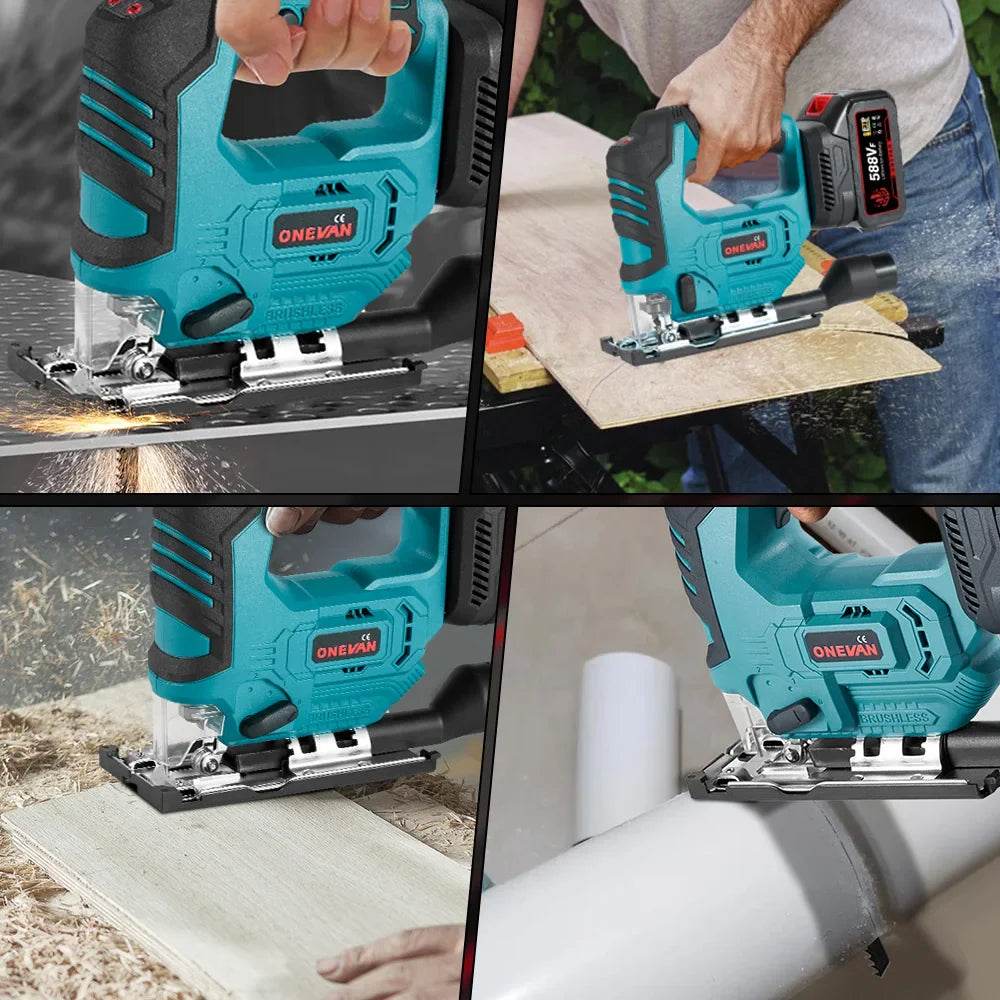 ONEVAN 3500RPM Brushless Electric Jig Saw 1000W Jigsaw Adjustable Blade 3 Variable Speed Woodworking Tool for Makita 18V Battery - Quality Shopping Centre