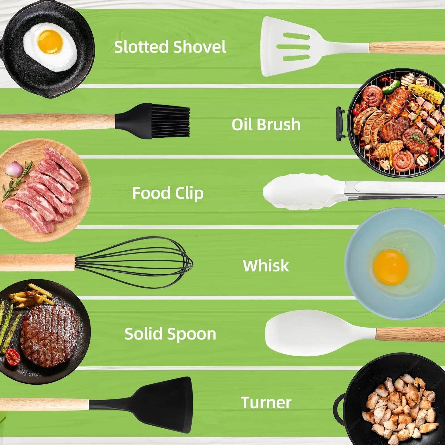 Silicone Cooking Utensils Set Turner Spatula Spoon Brush Whisk Knife Scissors Kitchen Utensil Gadgets Tools Set with Holder - Quality Shopping Centre