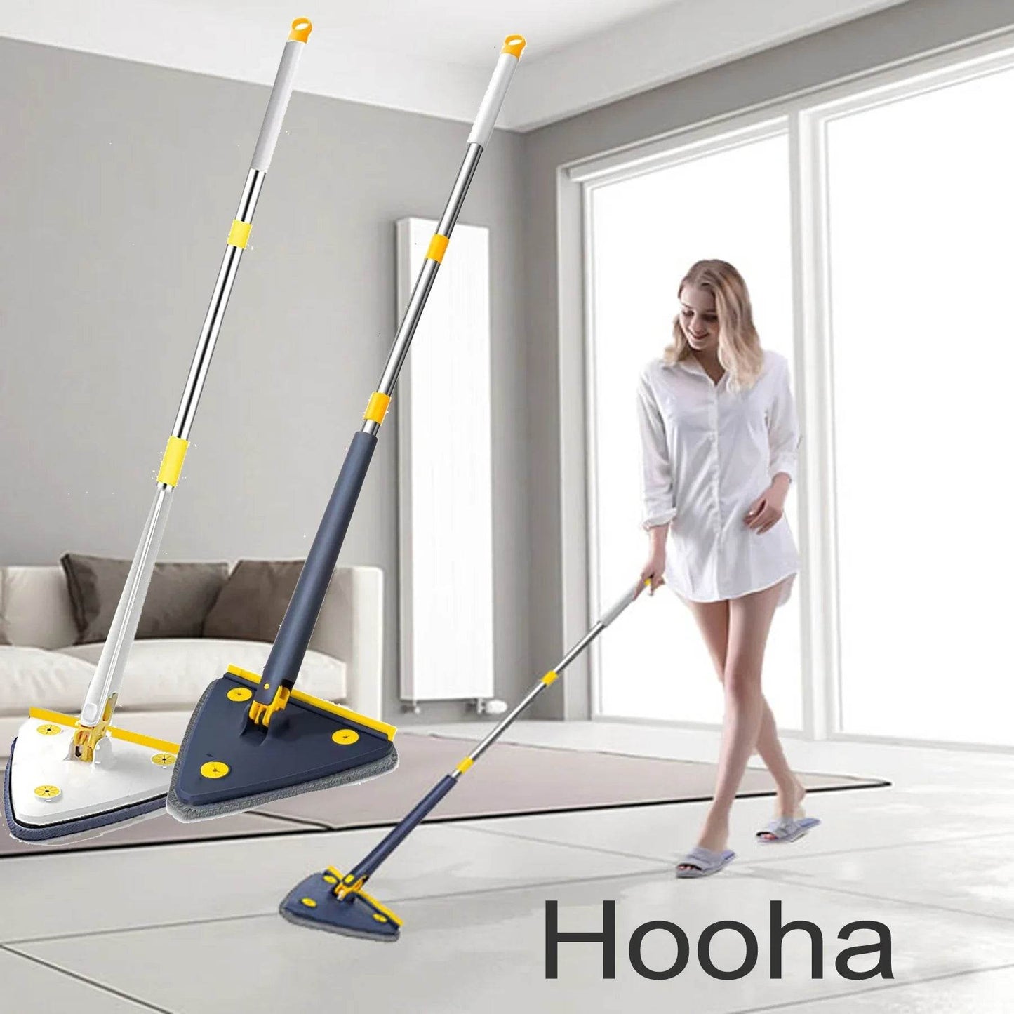 Triangle Mop 360 Rotatable Extendable Adjustable 110 Cm 2 in 1 With Squeegee Cleaning Mop For Tub Tile Floor Wall Deep Cleaning - Quality Shopping Centre
