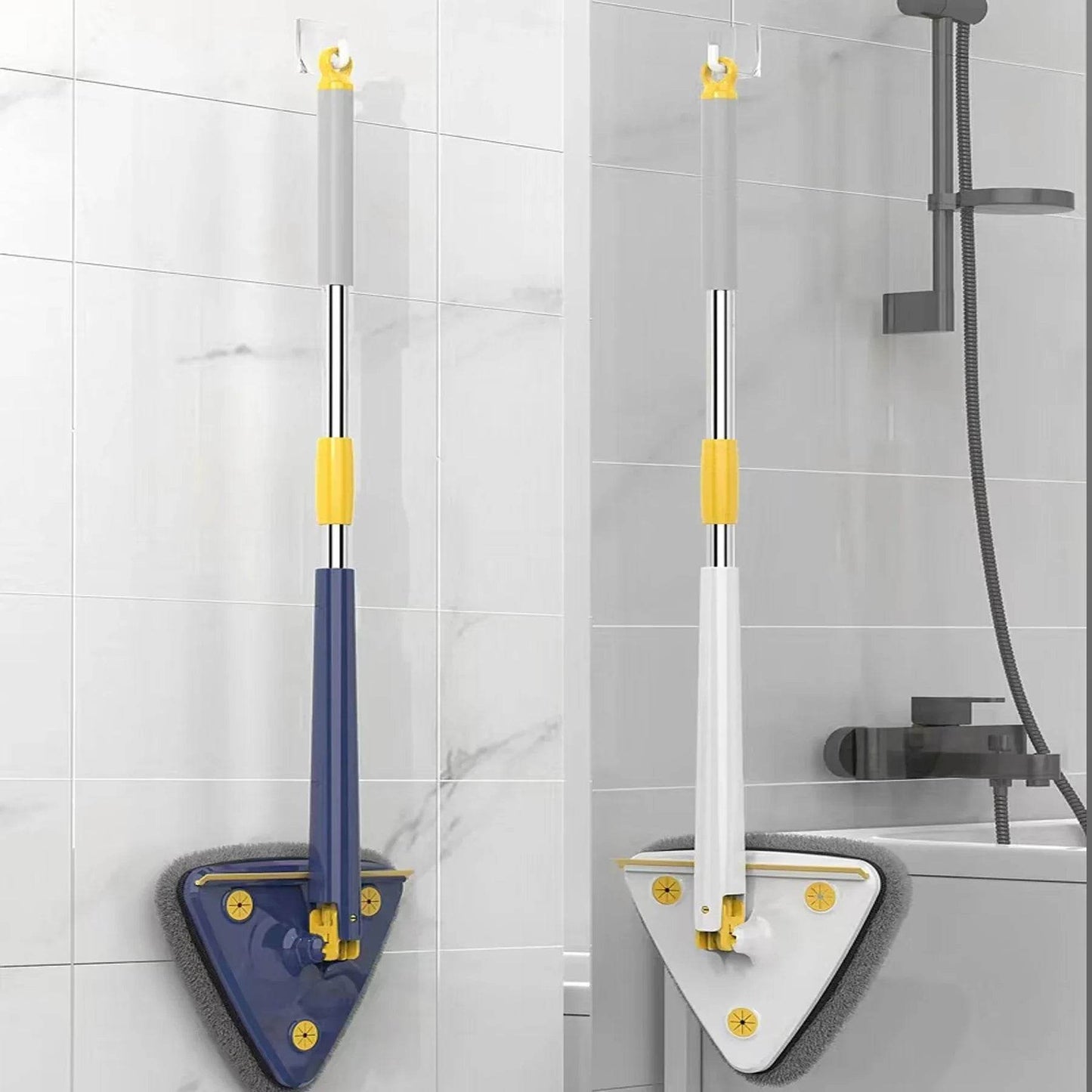 Triangle Mop 360 Rotatable Extendable Adjustable 110 Cm 2 in 1 With Squeegee Cleaning Mop For Tub Tile Floor Wall Deep Cleaning - Quality Shopping Centre