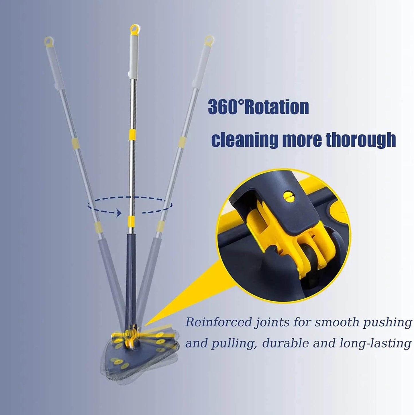 Triangle Mop 360 Rotatable Extendable Adjustable 110 Cm 2 in 1 With Squeegee Cleaning Mop For Tub Tile Floor Wall Deep Cleaning - Quality Shopping Centre