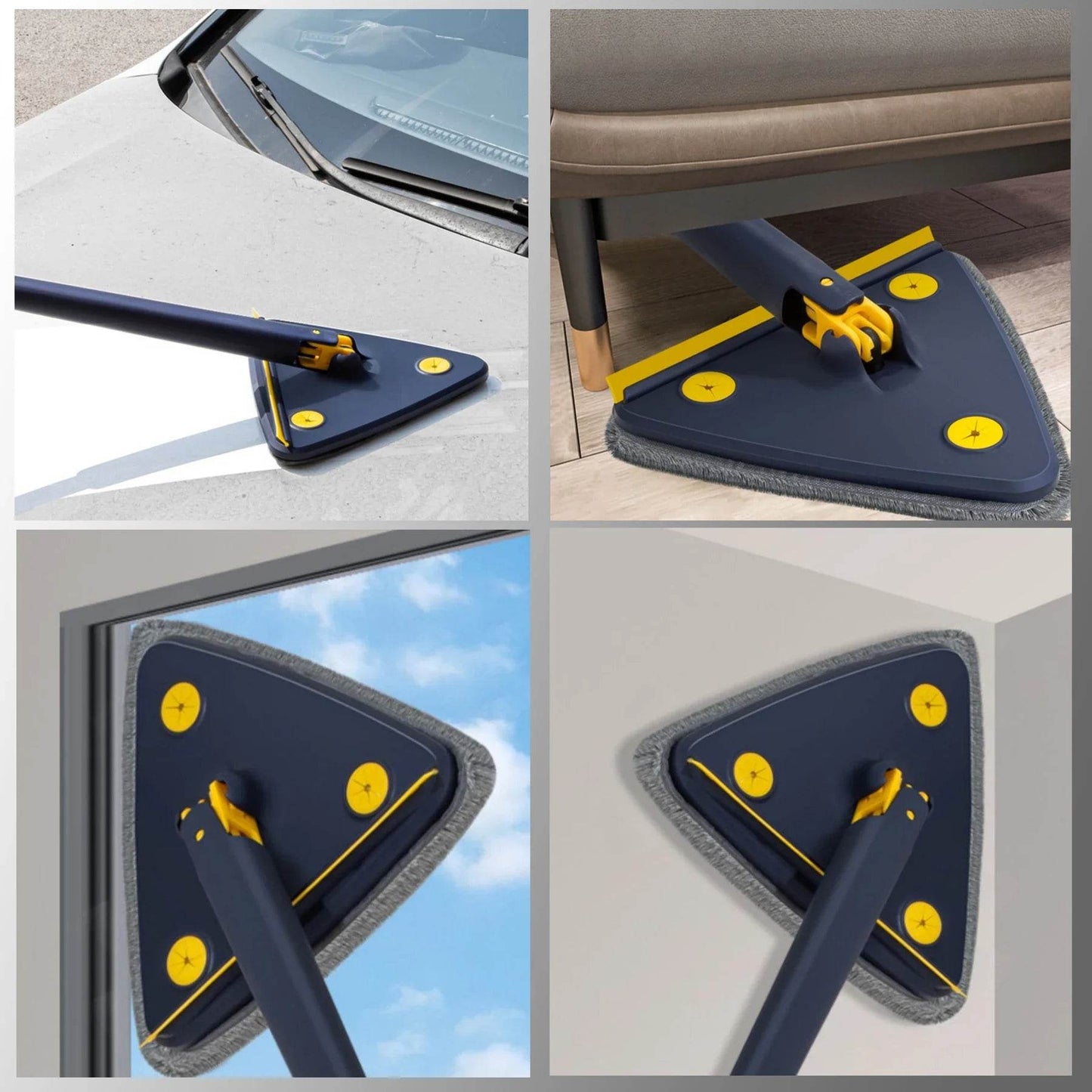 Triangle Mop 360 Rotatable Extendable Adjustable 110 Cm 2 in 1 With Squeegee Cleaning Mop For Tub Tile Floor Wall Deep Cleaning - Quality Shopping Centre