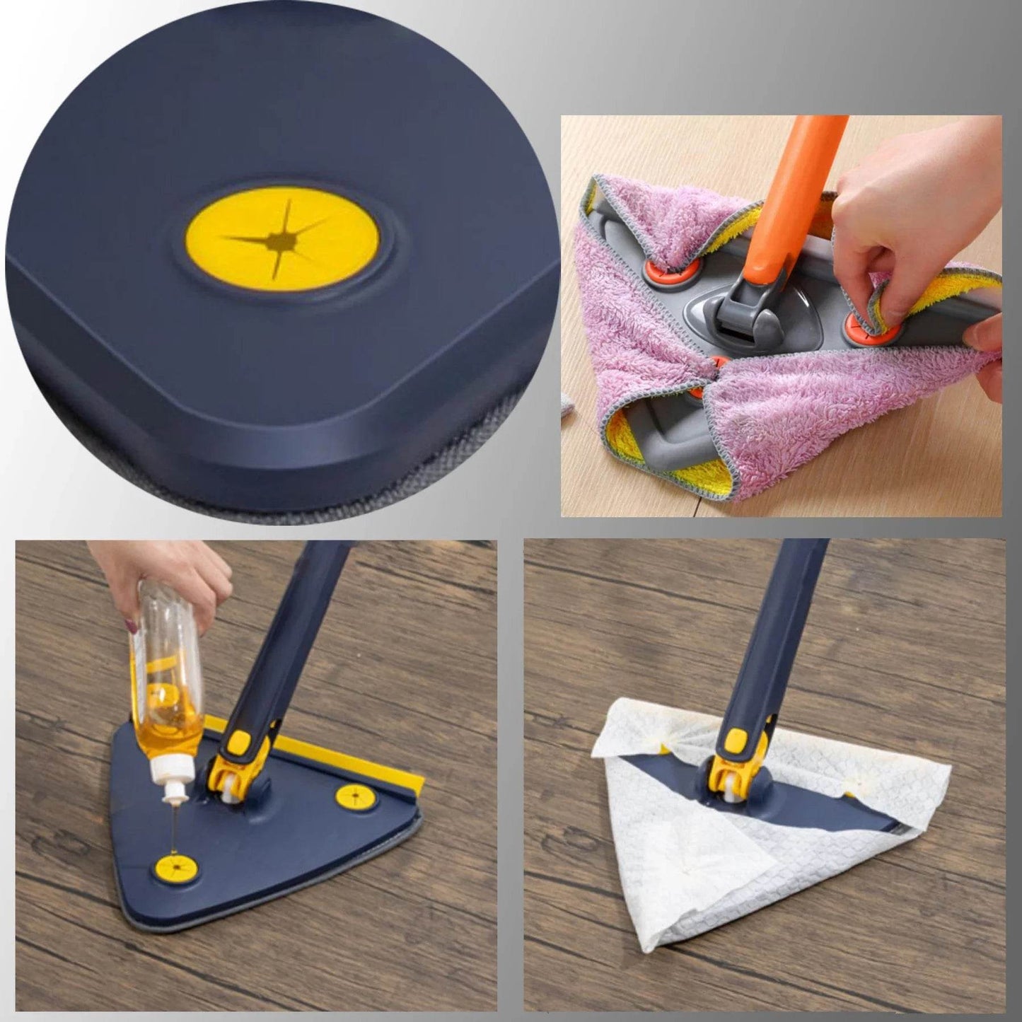 Triangle Mop 360 Rotatable Extendable Adjustable 110 Cm 2 in 1 With Squeegee Cleaning Mop For Tub Tile Floor Wall Deep Cleaning - Quality Shopping Centre