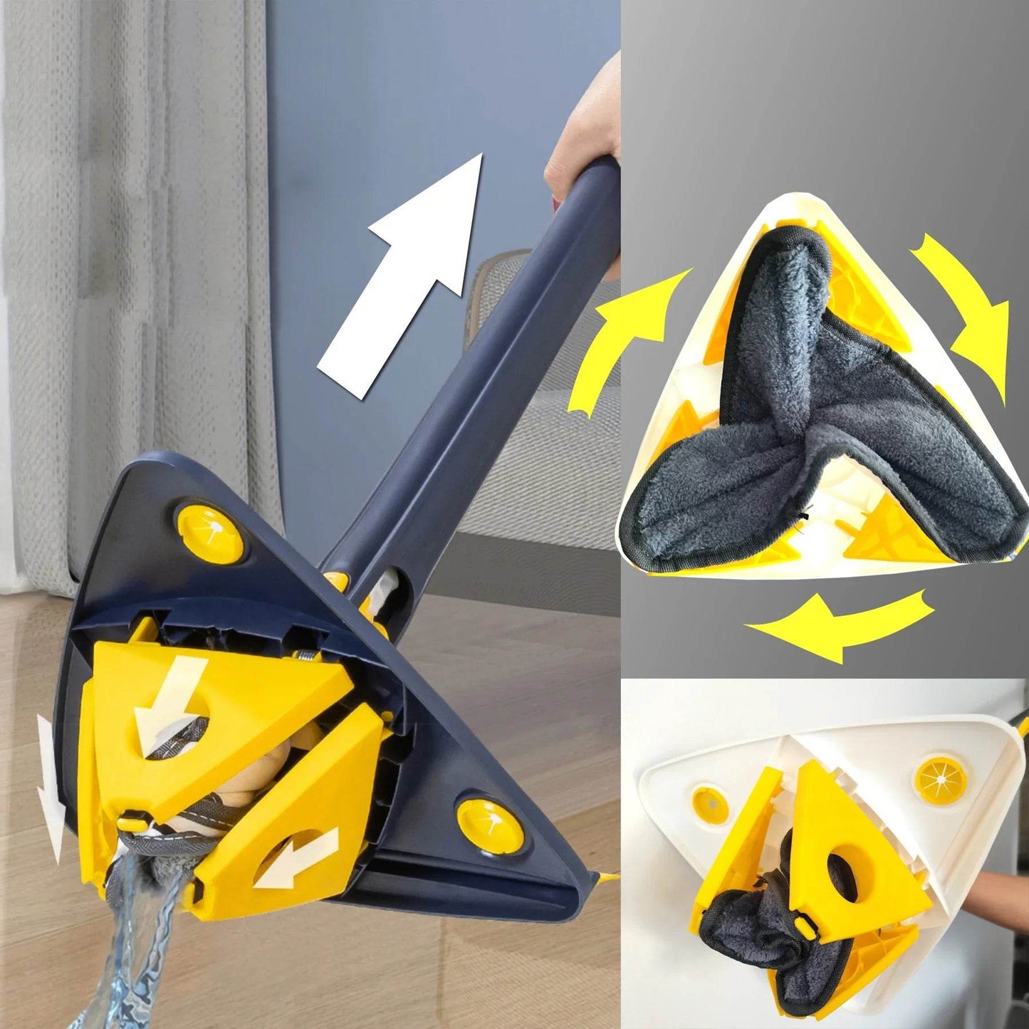 Triangle Mop 360 Rotatable Extendable Adjustable 110 Cm 2 in 1 With Squeegee Cleaning Mop For Tub Tile Floor Wall Deep Cleaning - Quality Shopping Centre