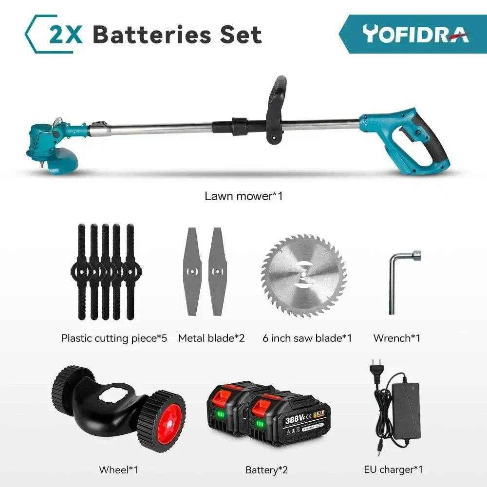 Yofidra 12000RPM Electric Folding Lawn Mower Cordless Length Adjustable Handheld Garden Power Tools For Makita 18V Battery