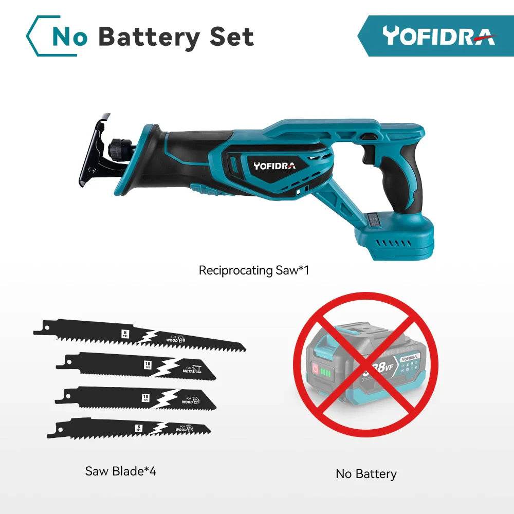 YOFIDRA 3000RPM Brushless Reciprocating Saw Handheld Wood Metal Pipe Cutting Electric Saw Chainsaw Tool For Makita 18v Battery - Quality Shopping Centre