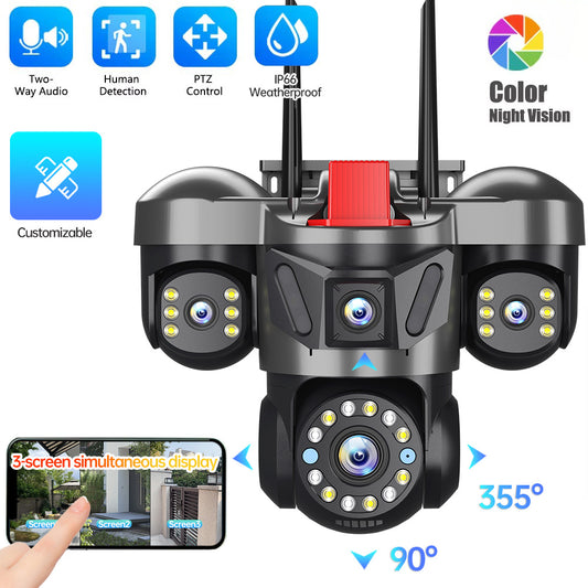 6MP Triple Lens Triple View Security Camera Wireless WiFi Outdoor HD Surveillance Camera for Home Remote Monitoring