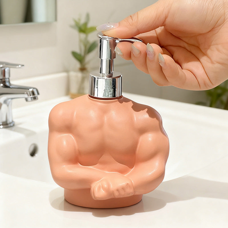 Muscle Man Liquid Bottle for Bathroom and Toilet, Press-Dispensing Shampoo Shower Gel, Hand Soap Refill Bottle