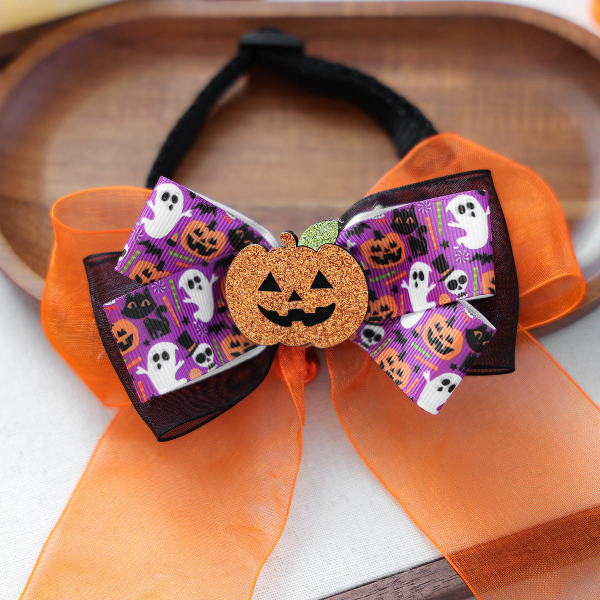 Pet Dog Cat Halloween Fluffy Ball Bat Ribbon Bow Neck Scarf Pet Accessories