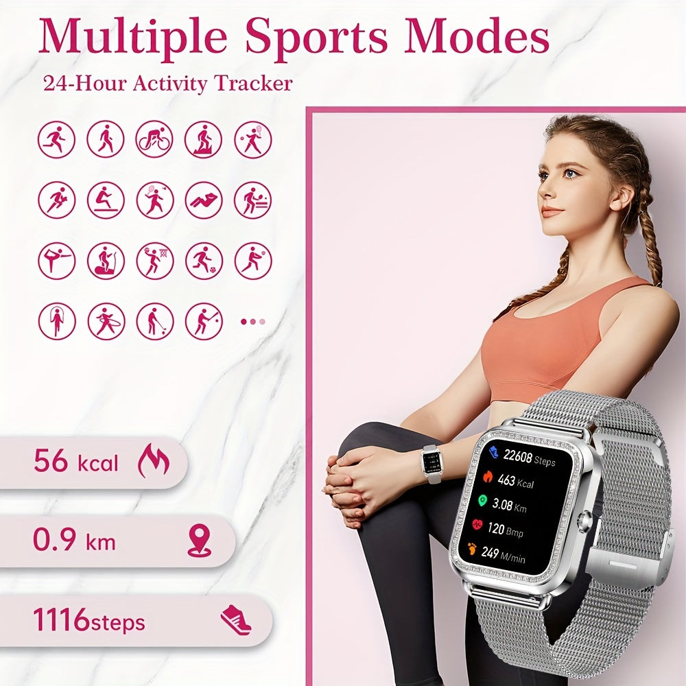 Luxury Stainless Steel Smart Watch For Women 200+ Free Watch Faces Multiple Sports Modes Activity Sleep Monitor Pedometer Lady Smartwatch For Ios Android, Best Gifts For Girlfriend, Mother, Wife, Sister