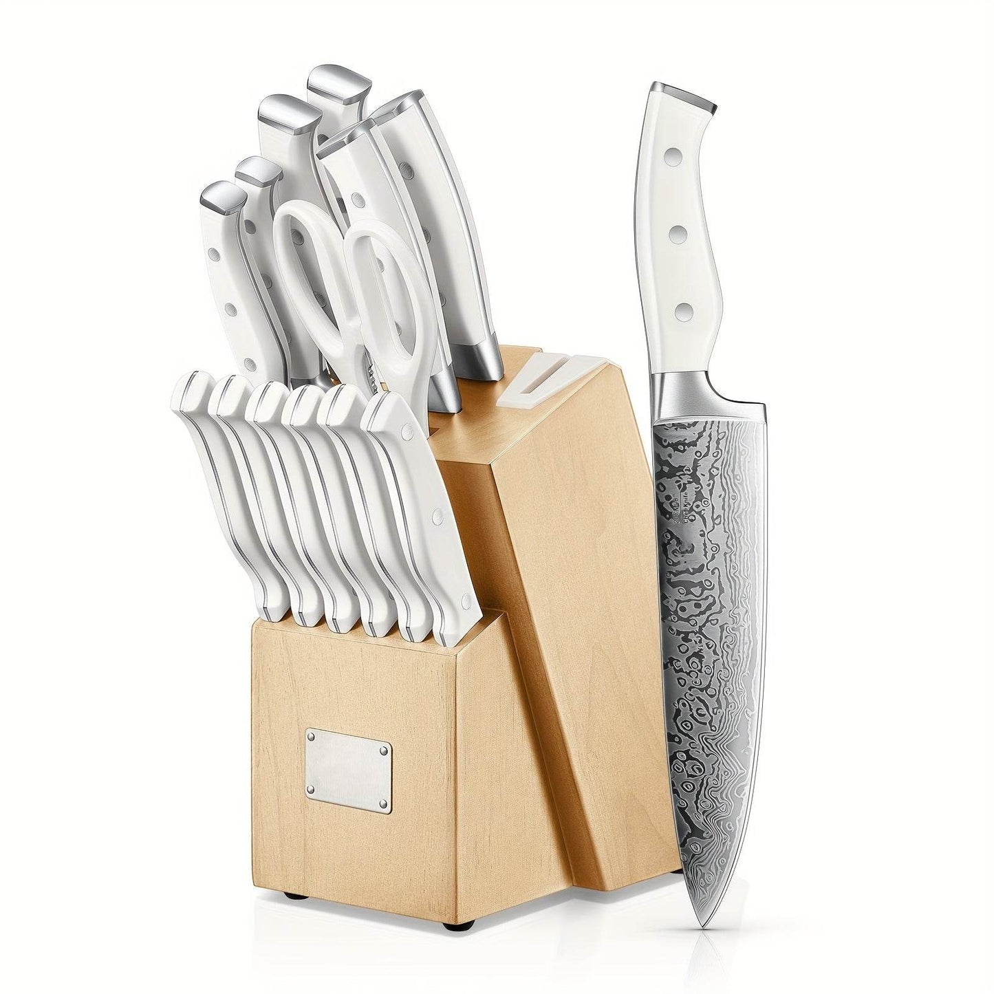 14pcs Kitchen Knife Set With Built-in Sharpener, Kitchen Knives With Unique Waved Pattern, Non-slip Handle, Black - Quality Shopping Centre