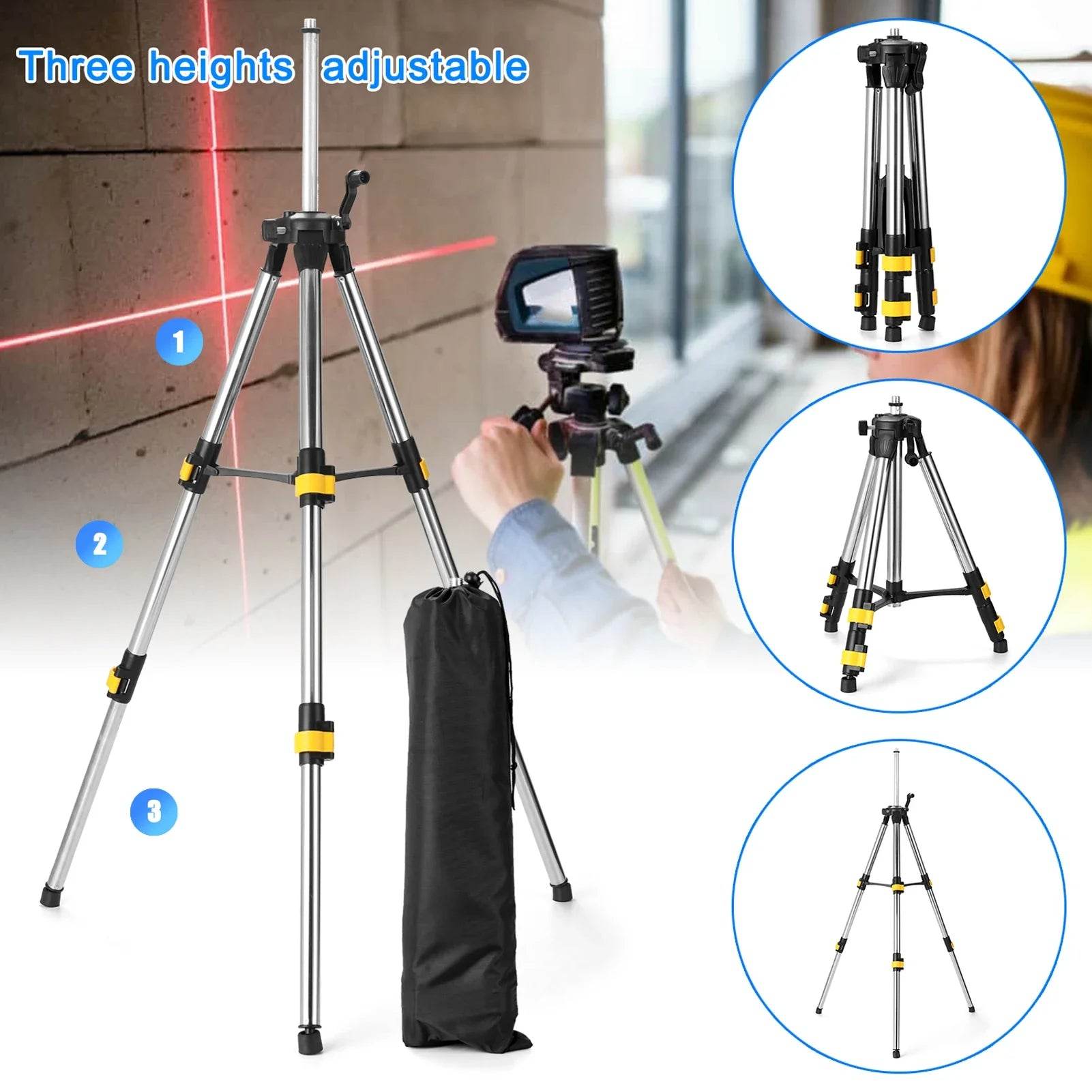 1.2M Three Height Adjustment Stainless Steel Extension Bar Tripod Stand For Laser Level with Bubble-level Tripod Stand - Quality Shopping Centre