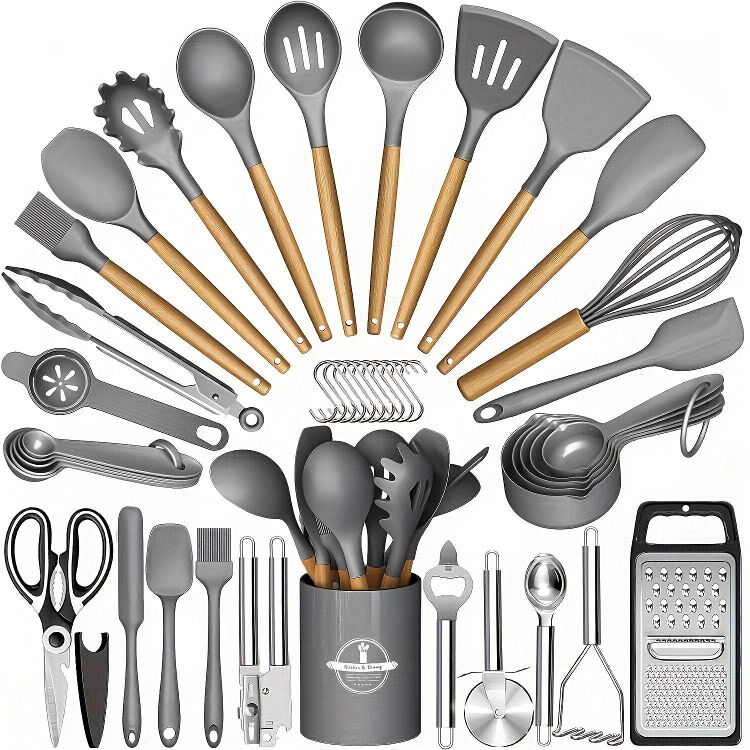 44pcs Silicone Kitchen Utensil Set with Non-Stick Wooden Handles - Easy Cooking & Baking Tools, Perfect for Holidays (Christmas, Valentine'S Day, St. Patrick'S Day, Graduation, Ramadan), Includes Spatulas, Whisks, Spoons, Tongs & More, Kitchen Essentials - Quality Shopping Centre