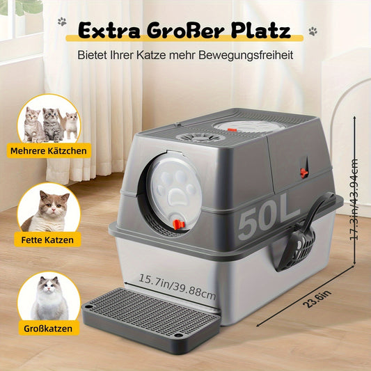 Large Stainless Steel Cat Litter Box - Fully Enclosed Cat Toilet Solution - Quality Shopping Centre