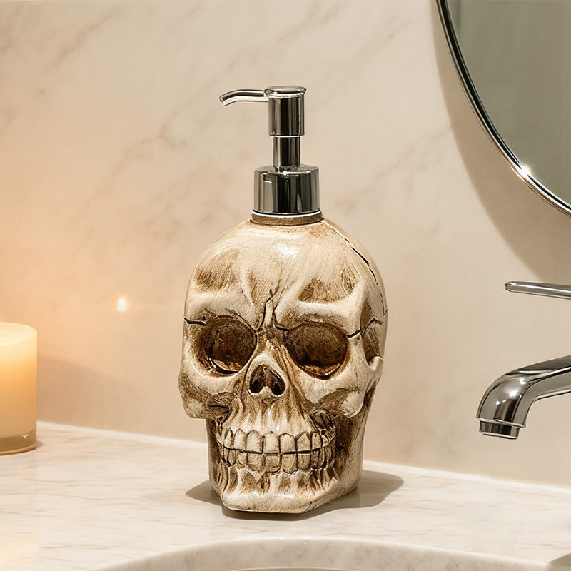 Badkamerdispenser met schedelontwerp, zeepfles met pomp, navulfles voor douchegel, decoratief ornament