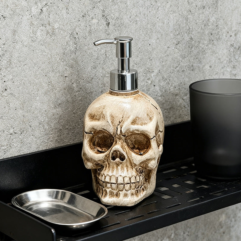 Badkamerdispenser met schedelontwerp, zeepfles met pomp, navulfles voor douchegel, decoratief ornament