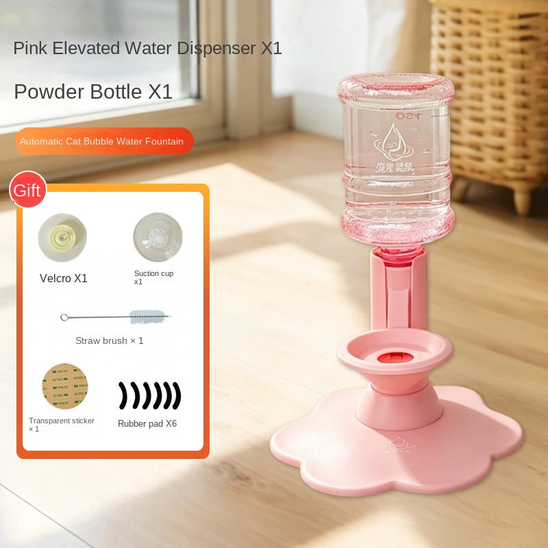 Adjustable Height Cat Water Dispenser 650ml Bottle Neck Support Automatic Refill
