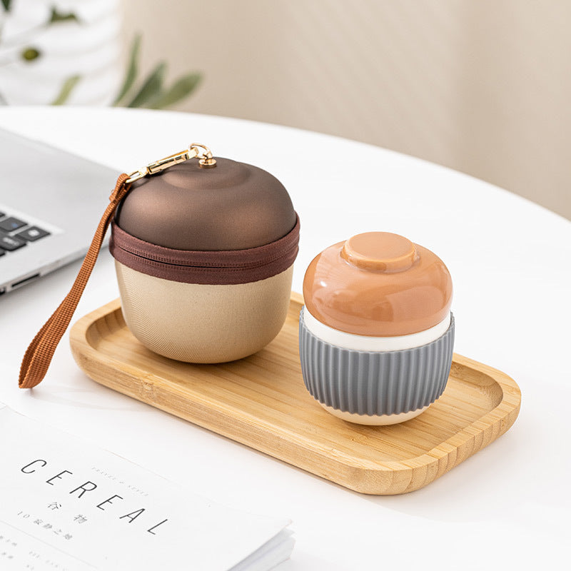 Ceramic Pinecone Travel Tea Set Portable One Pot One Cup Filter Cup For Office