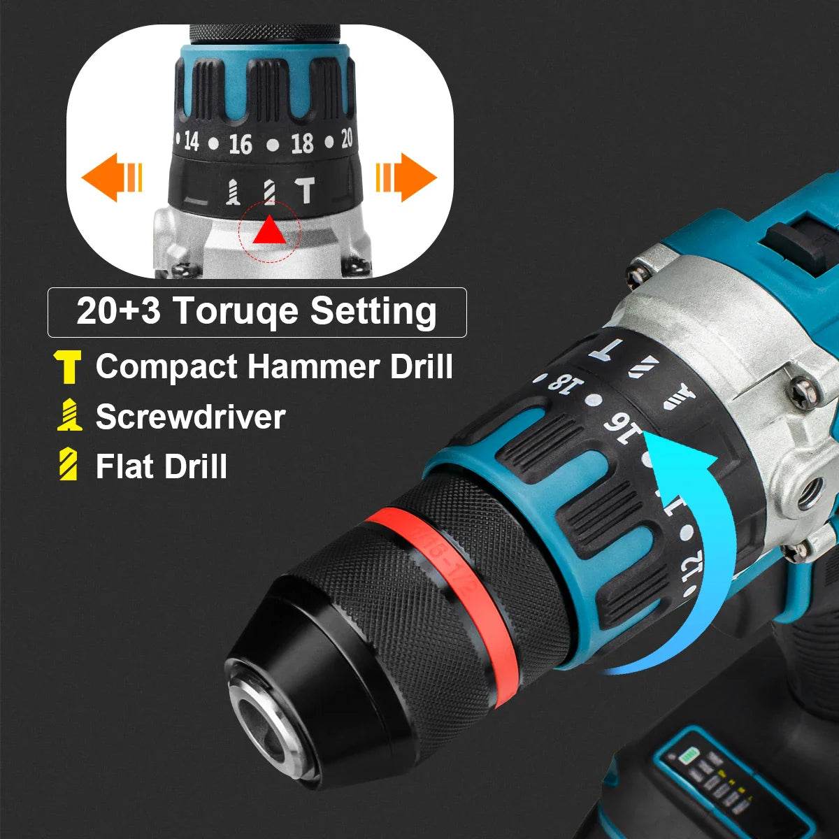 18V 13mm 480N.M Brushless Electric Impact Drill Cordless Drill Electric Screwdriver DIY Driver Power Tool for Makita 18V Battery - Quality Shopping Centre
