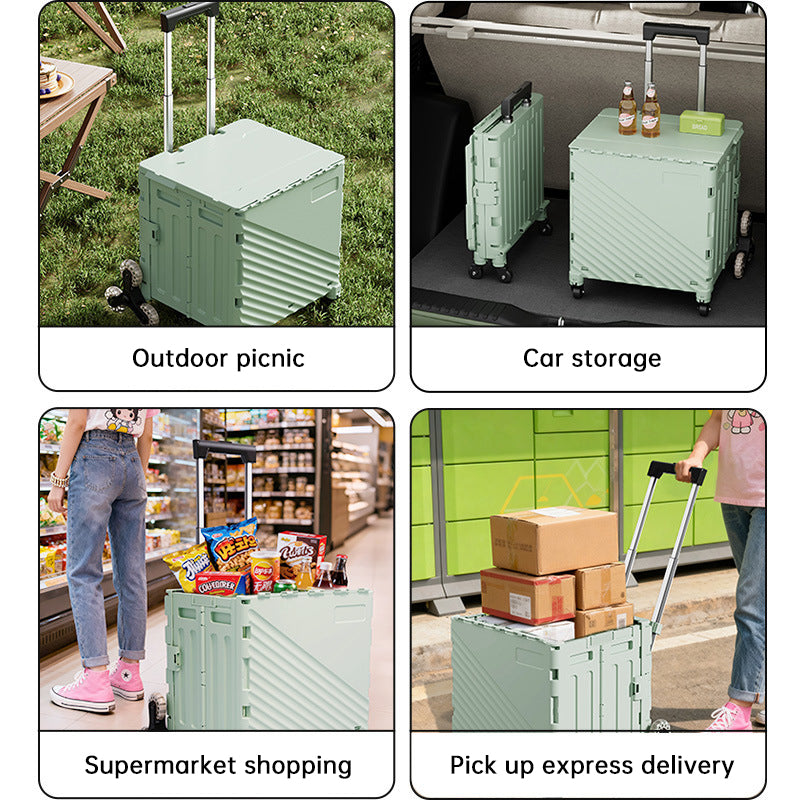 Opvouwbare transportwagen met deksel – Rolbare opbergwagen voor boodschappen, reizen & buitenactiviteiten