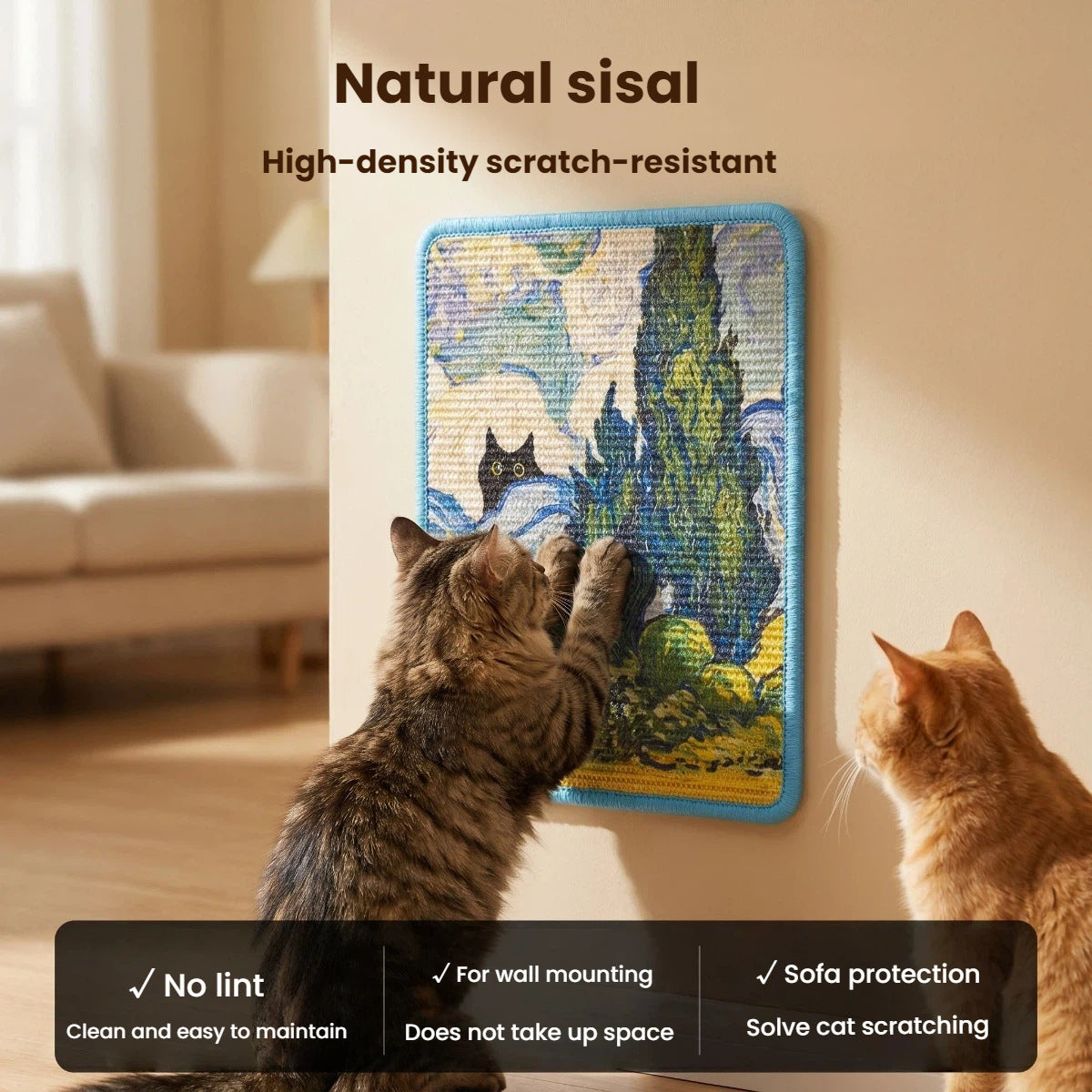 Cats Scratch Board Jute Vertical Wall-Mounted Cat Scratcher Durable Non-Shedding Pet Cat Claw Board