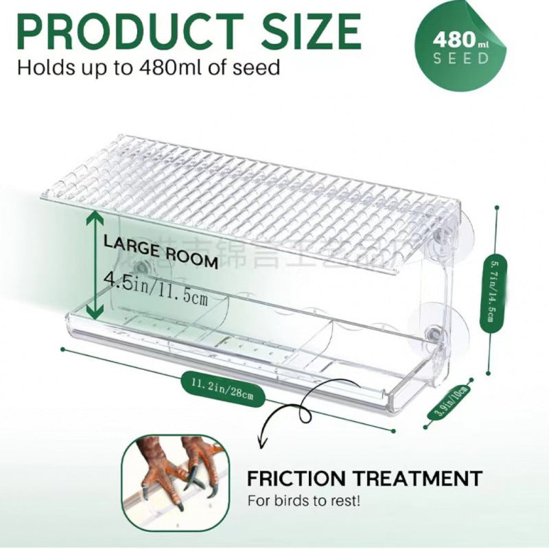 Transparent Plastic Window Bird Feeder With Strong Suction Cup