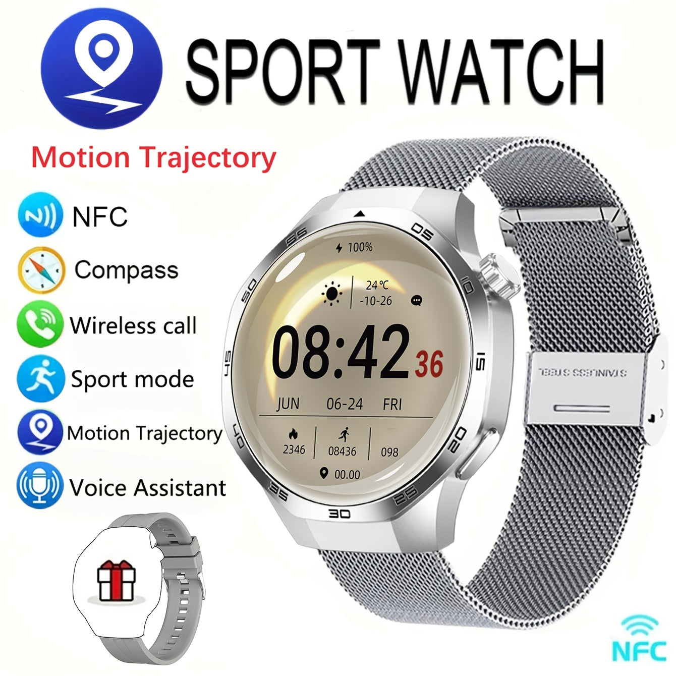 2025 New GPS Motion Trajectory Smart Watch for Men Watch 5 Max, 360*360 HD Screen AI Voice Wireless Call NFC Smartwatch, 100+ Sports Modes, Outdoor Sports Men'S Smart Watch, Compass Fitness Tracker Watch for Men New Year, Fat