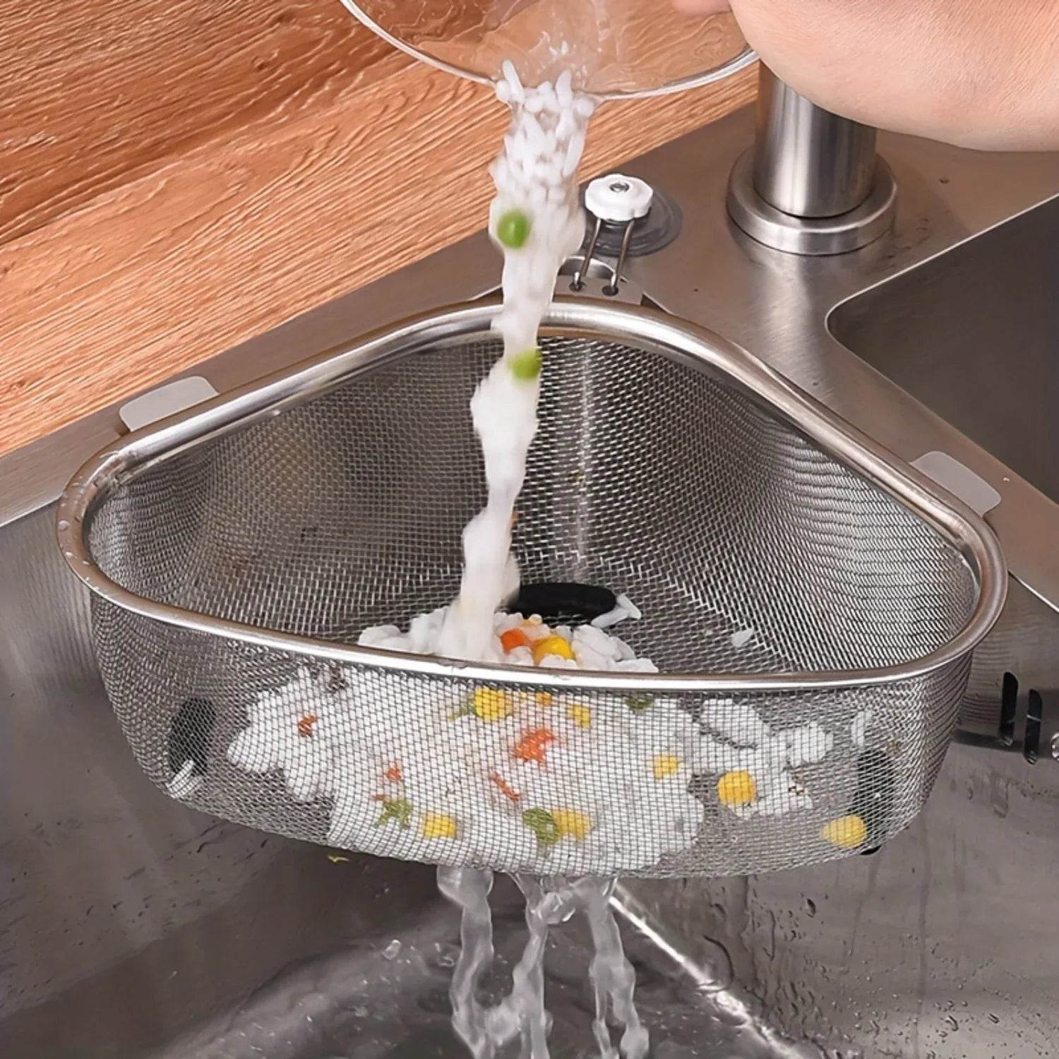 1pc, Stainless Steel Sink Drain Basket, Triangle Strainer With Suction Cups For Kitchen, Kitchen Food Waste Leftovers Food Catch - Quality Shopping Centre
