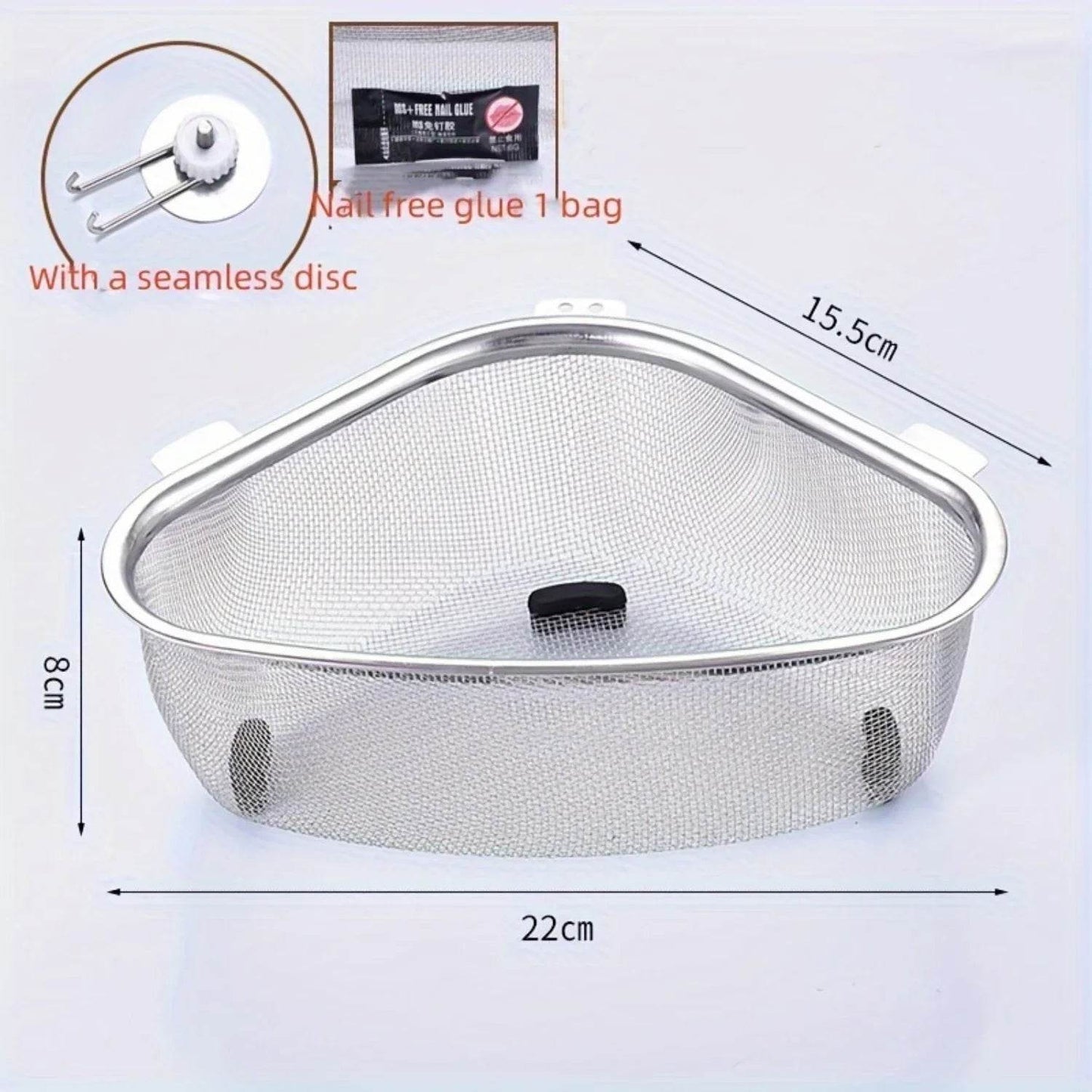 1pc, Stainless Steel Sink Drain Basket, Triangle Strainer With Suction Cups For Kitchen, Kitchen Food Waste Leftovers Food Catch - Quality Shopping Centre