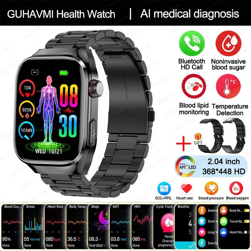 2024 New Accurate Measure Blood Sugar Lipids Uric Acid Smart Watch Men ECG Blood Pressure Health SmartWatch For Android Xiaomi - Quality Shopping Centre