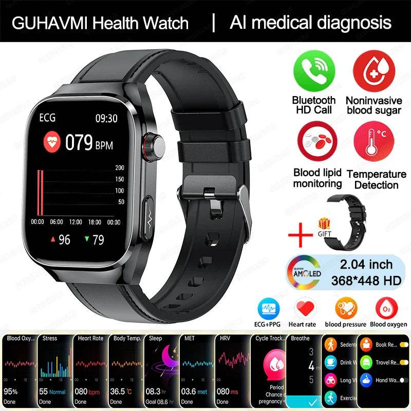 2024 New Accurate Measure Blood Sugar Lipids Uric Acid Smart Watch Men ECG Blood Pressure Health SmartWatch For Android Xiaomi - Quality Shopping Centre