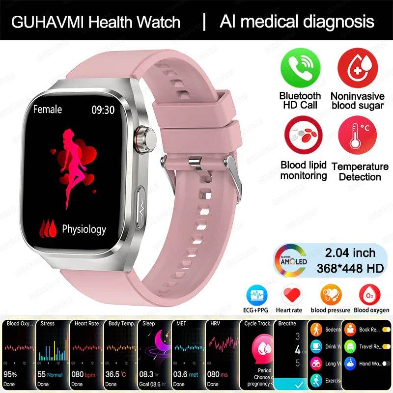 2024 New Accurate Measure Blood Sugar Lipids Uric Acid Smart Watch Men ECG Blood Pressure Health SmartWatch For Android Xiaomi - Quality Shopping Centre