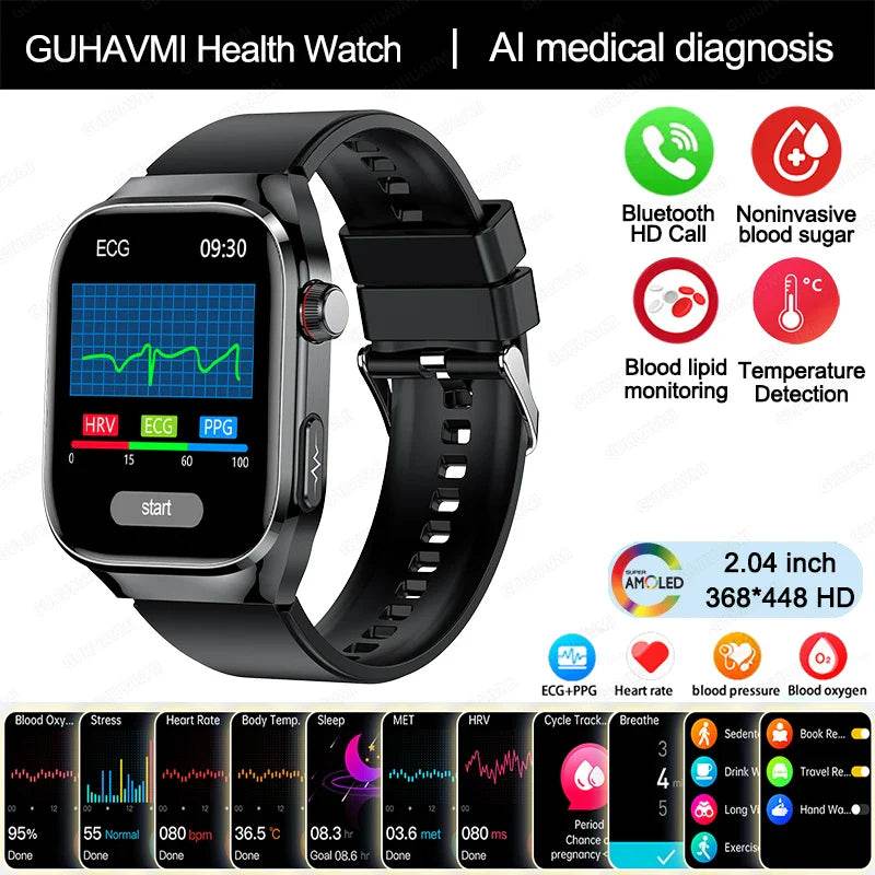 2024 New Accurate Measure Blood Sugar Lipids Uric Acid Smart Watch Men ECG Blood Pressure Health SmartWatch For Android Xiaomi - Quality Shopping Centre