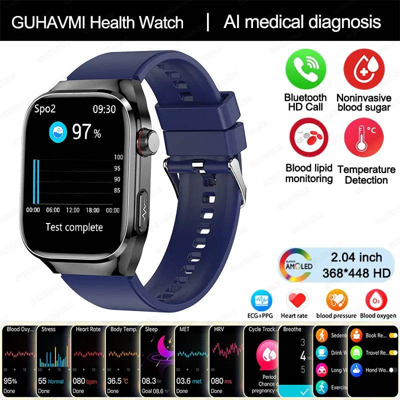 2024 New Accurate Measure Blood Sugar Lipids Uric Acid Smart Watch Men ECG Blood Pressure Health SmartWatch For Android Xiaomi - Quality Shopping Centre
