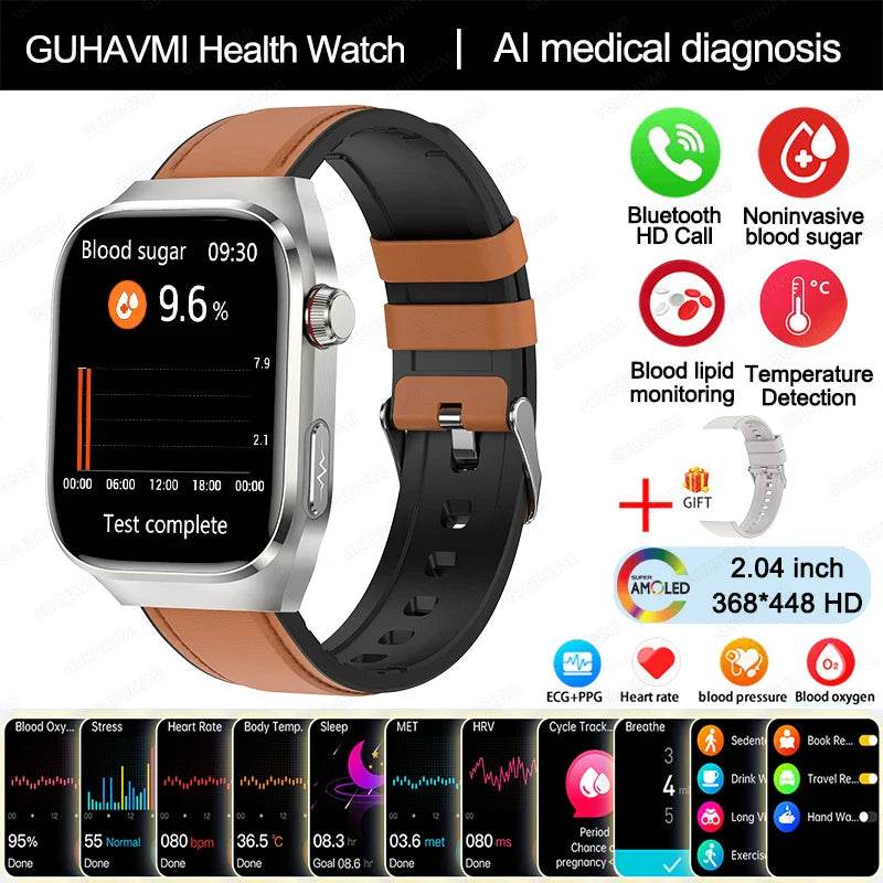 2024 New Accurate Measure Blood Sugar Lipids Uric Acid Smart Watch Men ECG Blood Pressure Health SmartWatch For Android Xiaomi - Quality Shopping Centre
