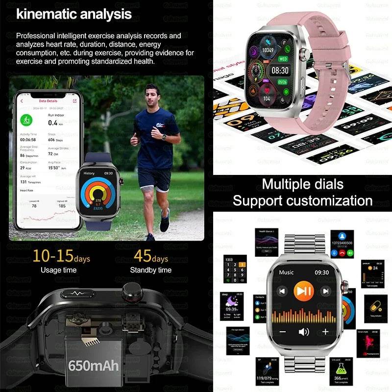 2024 New Accurate Measure Blood Sugar Lipids Uric Acid Smart Watch Men ECG Blood Pressure Health SmartWatch For Android Xiaomi - Quality Shopping Centre