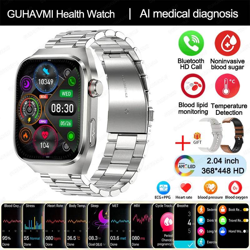 2024 New Accurate Measure Blood Sugar Lipids Uric Acid Smart Watch Men ECG Blood Pressure Health SmartWatch For Android Xiaomi - Quality Shopping Centre