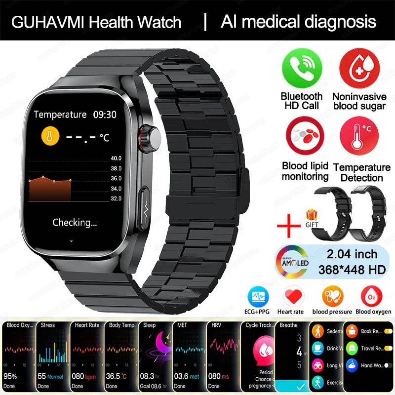 2024 New Accurate Measure Blood Sugar Lipids Uric Acid Smart Watch Men ECG Blood Pressure Health SmartWatch For Android Xiaomi - Quality Shopping Centre