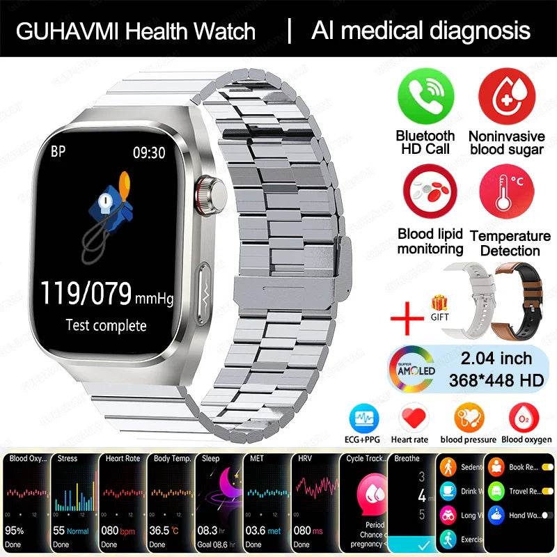 2024 New Accurate Measure Blood Sugar Lipids Uric Acid Smart Watch Men ECG Blood Pressure Health SmartWatch For Android Xiaomi - Quality Shopping Centre