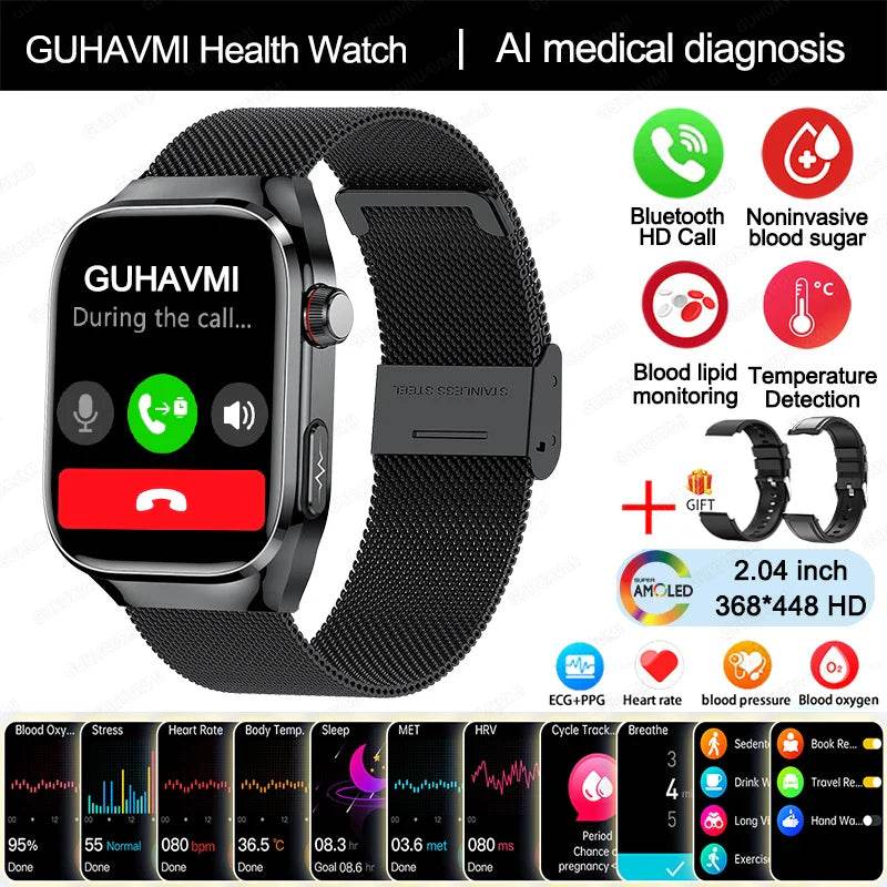 2024 New Accurate Measure Blood Sugar Lipids Uric Acid Smart Watch Men ECG Blood Pressure Health SmartWatch For Android Xiaomi - Quality Shopping Centre
