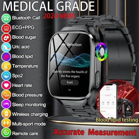 2024 New Accurate Measure Blood Sugar Lipids Uric Acid Smart Watch Men ECG Blood Pressure Health SmartWatch For Android Xiaomi - Quality Shopping Centre