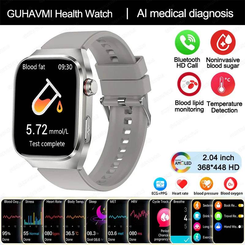 2024 New Accurate Measure Blood Sugar Lipids Uric Acid Smart Watch Men ECG Blood Pressure Health SmartWatch For Android Xiaomi - Quality Shopping Centre