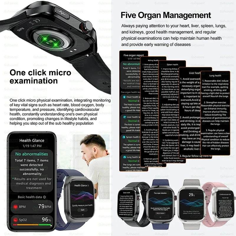 2024 New Accurate Measure Blood Sugar Lipids Uric Acid Smart Watch Men ECG Blood Pressure Health SmartWatch For Android Xiaomi - Quality Shopping Centre