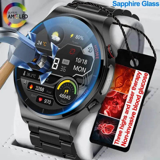 2024 New Laser Treatment Three High Smart Watch Men ECG PPG Heart Rate Blood Sugar Health Tracker Smart Watches For Huawei IOS - Quality Shopping Centre